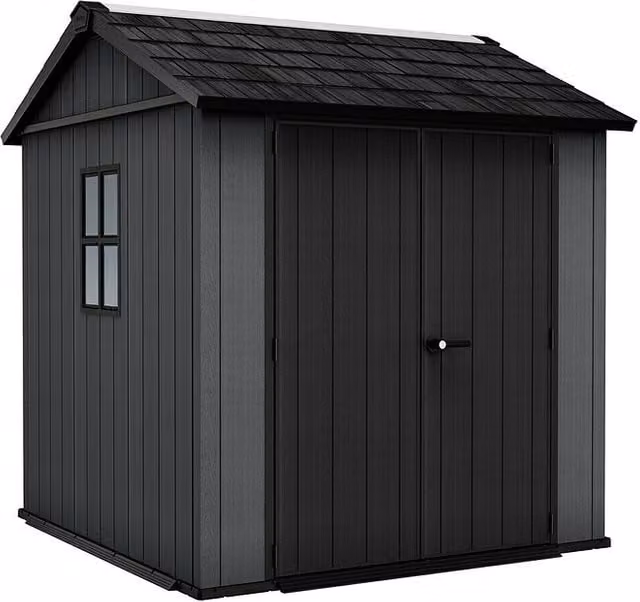 Caseta para jardín Keter Newton Plus 757 de plástico gris con doble puerta y ventana, An/Pr: 230 x 223,8 cm