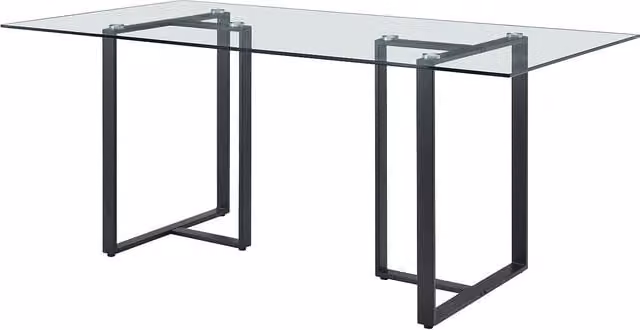 Mesa de comedor rectangular Nilesa para 6 comensales con sobre de vidrio templado transparente y estructura de metal negro An/P/Al: 180 x 90 x 75 cm