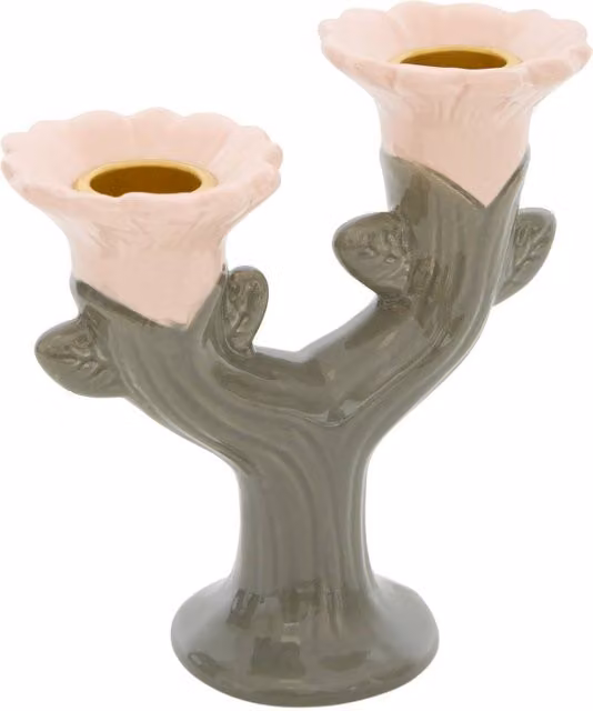 Candelabro Mona de Atmosphera en cerámica multicolor con diseño floral para mesa, Altura: 13,5 cm