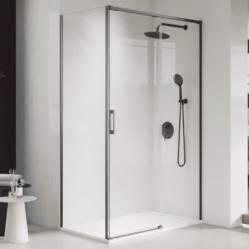 Mampara de ducha rectangular corredera B BAÑO TOTAL, vidrio templado de 6mm con tratamiento easy clean, transparente y perfil gris, An/P/Al: 160 x 80 x 195 cm