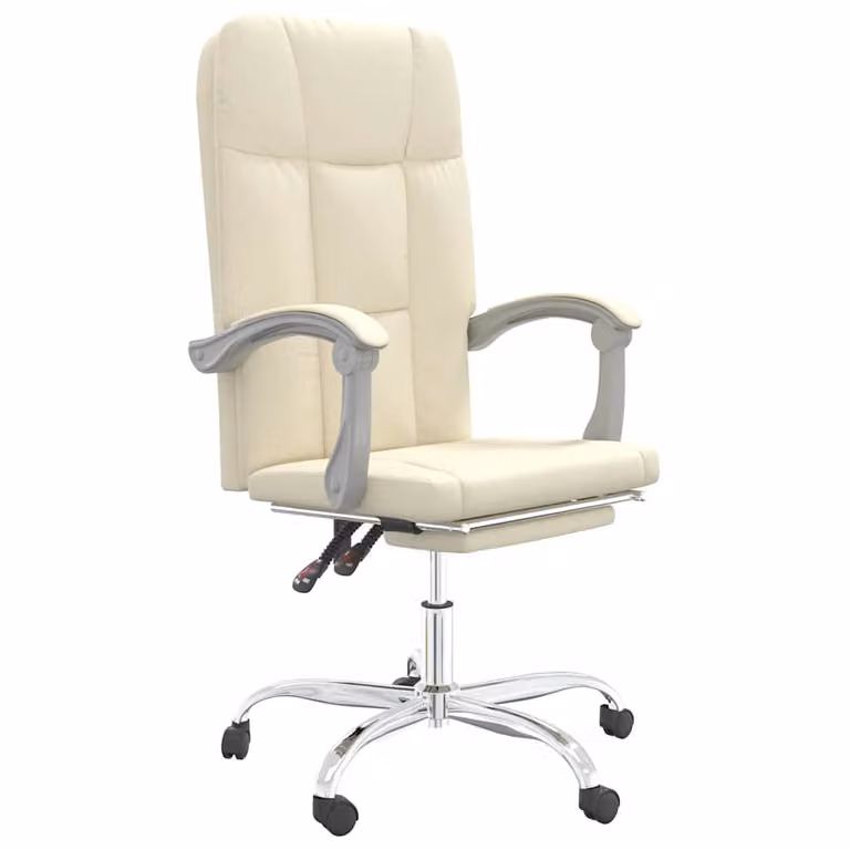 Silla de oficina ejecutiva reclinable vidaXL en cuero sintético color beige con giro de 360 grados y reposabrazos An/P/Al: 59 x 63 x 110 cm