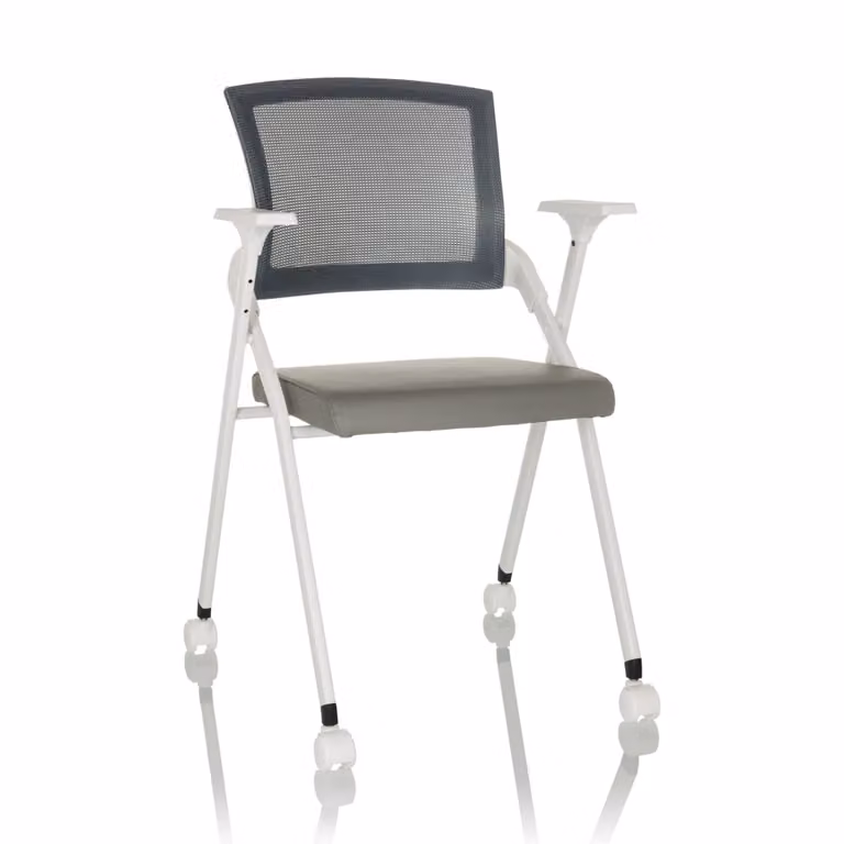 Silla de visita plegable Priority II W de hjh OFFICE en gris con malla, piel sintética y apoyabrazos