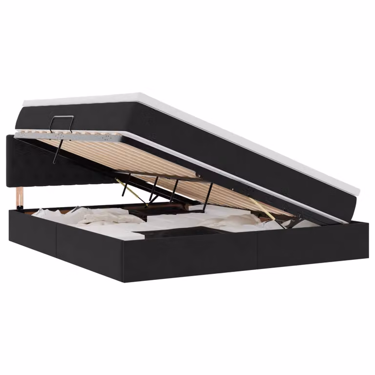 Cama con almacenamiento vidaXL en terciopelo negro con base abatible de 180 x 200 cm