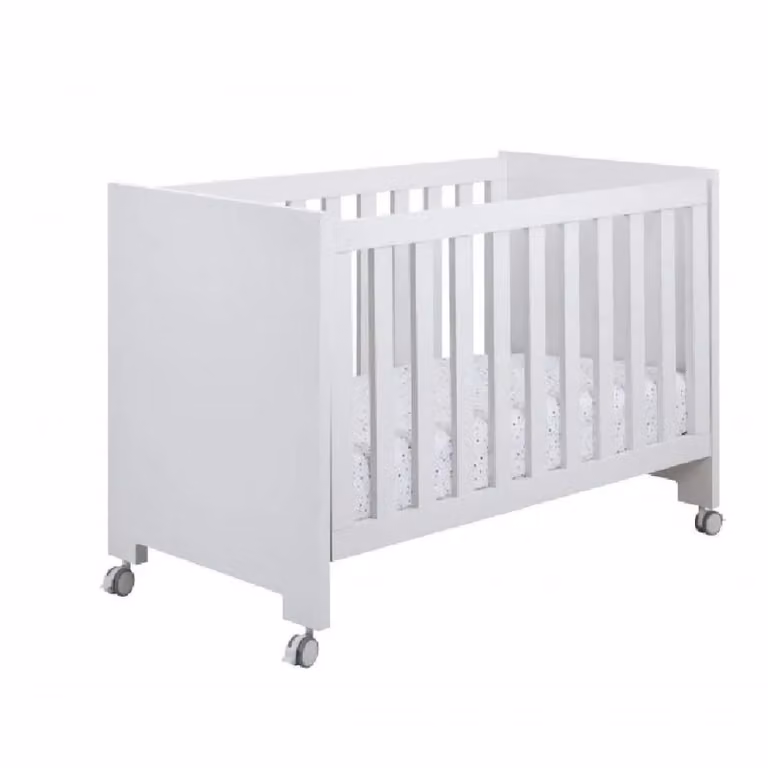 Cuna ikid de estilo escandinavo en color blanco con lateral abatible y 5 alturas An/P/Al: 120 x 60 cm