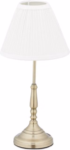 Lámpara de sobremesa Relaxdays estilo vintage con pantalla de tela y estructura de metal, color blanco y dorado, Altura: 43 cm, Diámetro: 21 cm