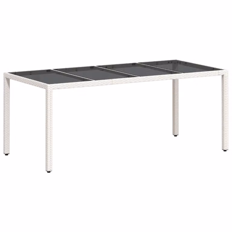 Mesa de jardín Syfax de ratán PE blanco con superficie de vidrio, rectangular, An/P/Al: 190 x 90 x 75 cm