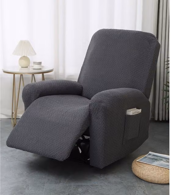 Funda Elástica de 4 Piezas para Sillón Reclinable Eléctrico XISRENS en Jacquard Gris Claro con Bolsillos
