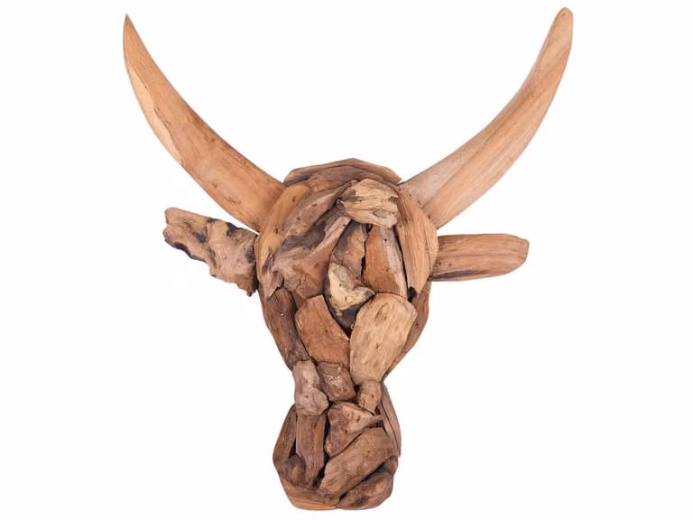 Figura de pared de cabeza de toro de Beliani en madera marrón estilo rústico de 34 cm