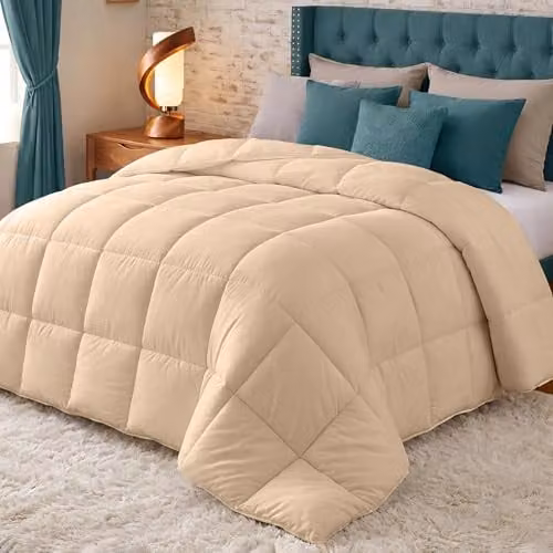 Edredón cálido de microfibra Utopia Bedding para cama de 2 personas, color beige, 200 x 200 cm