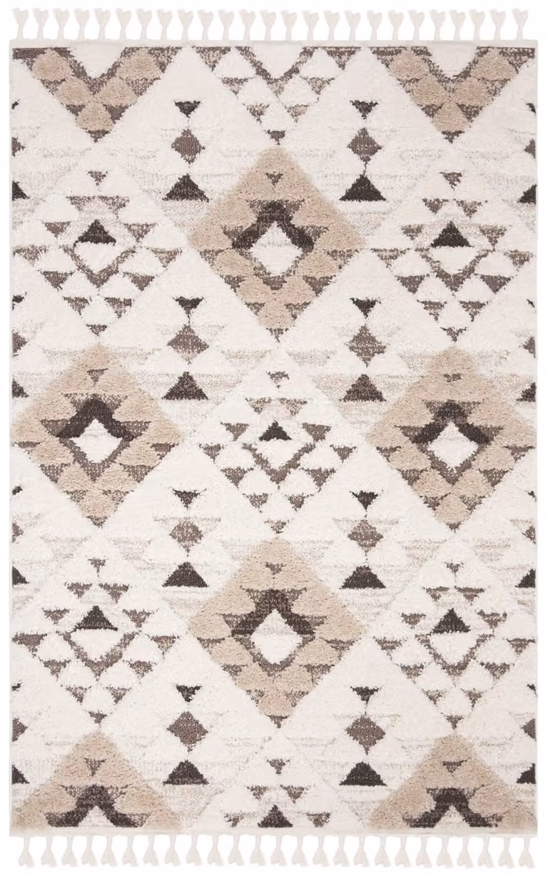 Alfombra Safavieh de estilo marroquí y moderno en polipropileno, color blanco y marrón, An/P: 201 x 279 cm