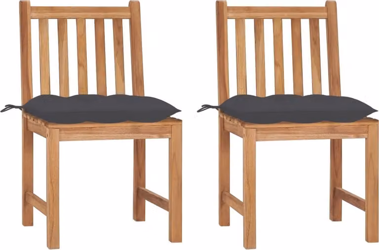 Set de 2 sillas de jardín Syfax de madera de teca con cojines de color gris antracita y reposabrazos