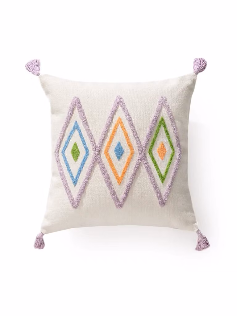 Funda de almohada cuadrada Benuta de algodón con diseño gráfico multicolor y blanco de 40 x 40 cm
