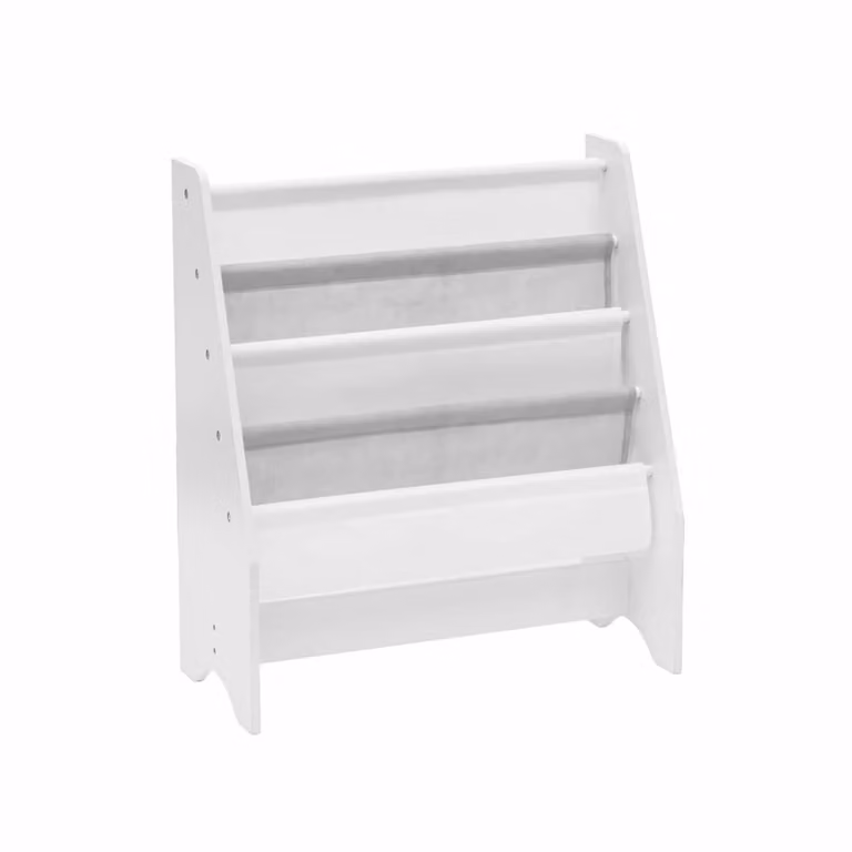 Estantería infantil Montessori Rebecca Mobili en blanco y gris con 4 estantes de MDF y TNT, An/P/Al: 71 x 29 x 61 cm