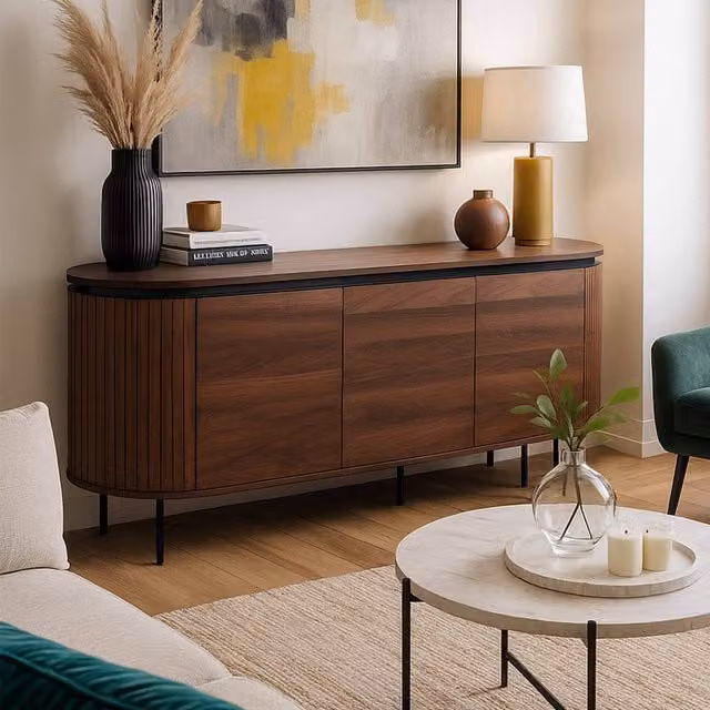 Aparador moderno OVIALA de 3 puertas en madera color marrón para salón o comedor