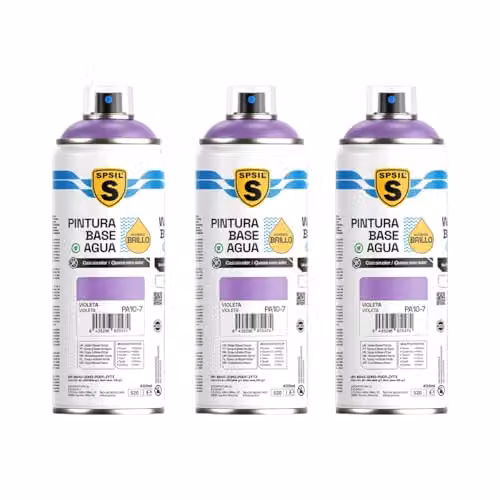 Pack de 3 unidades de Pintura Spray SPSIL Base Agua Color Violeta con Acabado Brillo, 400 ml cada una