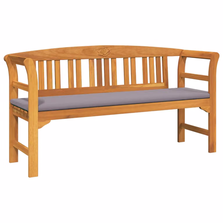 vidaXL Banco de Jardín de Madera de Acacia Sólida en Color Marrón con Cojines, An/P/Al: 157 x 46 x 82,5 cm