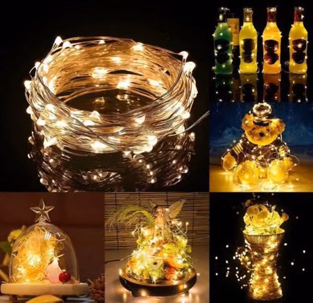 Guirnalda de Luces Navideñas LED Springos en Blanco Cálido y Plata con Funcionamiento a Pilas