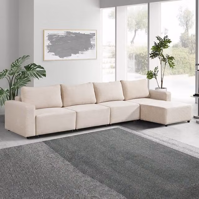 Sofá cama modular reversible VINA Home Deluxe en color beige con función de cama y forma en U de 380 x 168 cm