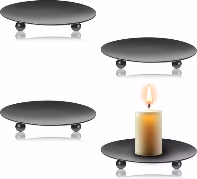 Set de 4 portavelas metálicos redondos GABRIELLE en color negro para decoración de mesas, Altura: 9 cm
