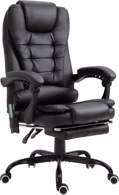 Sillón de masaje NORTHIX en color negro con reposapiés, inclinación ajustable y diseño ejecutivo para adultos, An/P/Al: 121 x 67 x 120 cm