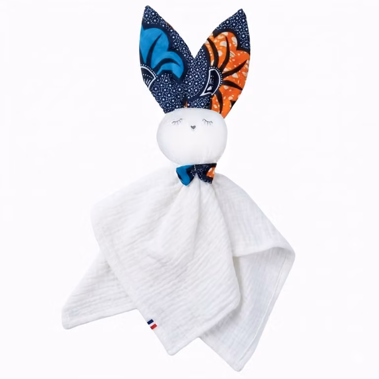 Manta de muselina de algodón con diseño de conejito personalizable Sevira Kids en azul y blanco para bebés