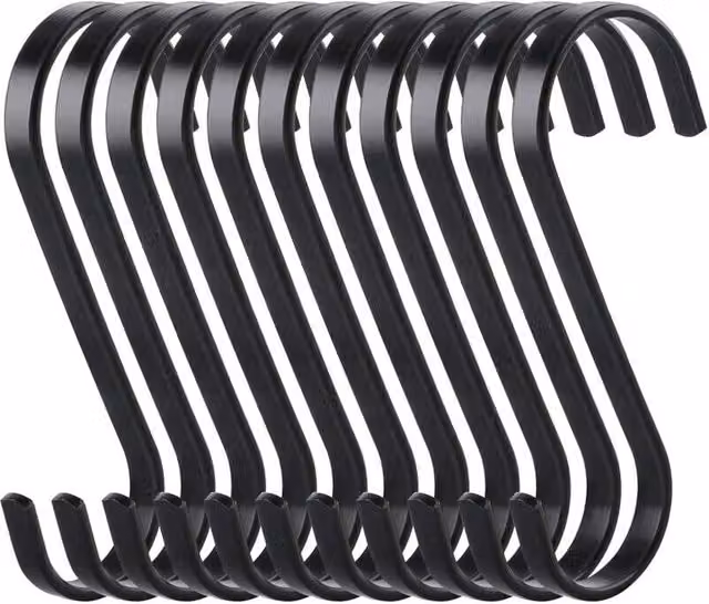 Juego de 10 ganchos metálicos en forma de S de LIIYIELA en color negro para colgar utensilios de cocina, herramientas o plantas