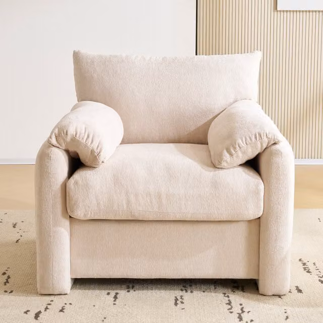 Sillón individual extragrande KELLANY de diseño moderno en tela de chenilla para salón o dormitorio