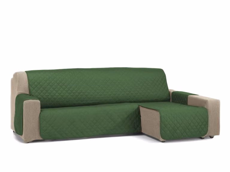 Funda protectora elástica para sofá chaise longue Donegal Collections, color verde, microfibra de poliéster, Ancho: 240 cm