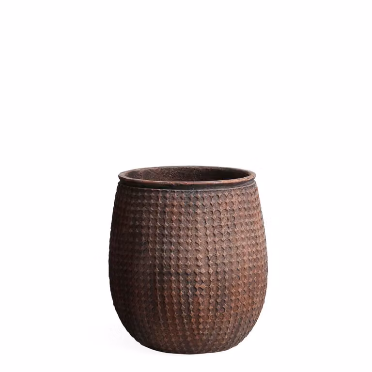Macetero decorativo geométrico de cemento Sia Deco en color rojo y marrón, forma ovalada para mesa, An/P/Al: 34,5 x 37,5 x 34,5 cm