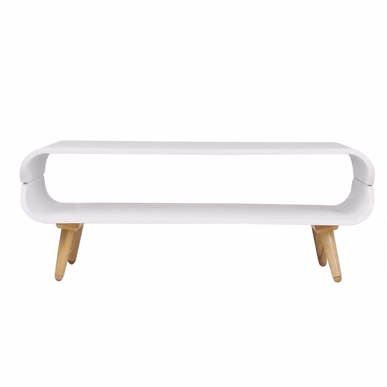 Mesa de centro redonda escandinava Miliboo en color blanco y madera de fresno con acabado mate