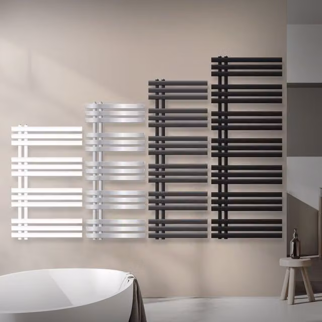 Radiador de baño y secador de toallas Luxebath Ecd Germany Iron Em Design en hierro fundido, color blanco, diseño vertical no eléctrico, An/Al: 60 x 100 cm