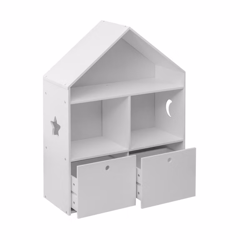 Librería infantil Rebecca Mobili de madera MDF blanca con 3 estantes y 2 cajones para habitación infantil An/P/Al: 72,5 x 30 x 97 cm
