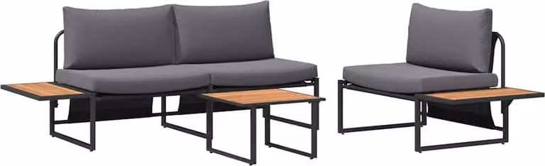 Conjunto de comedor de jardín Syfax de 3 piezas en acero antracita y negro