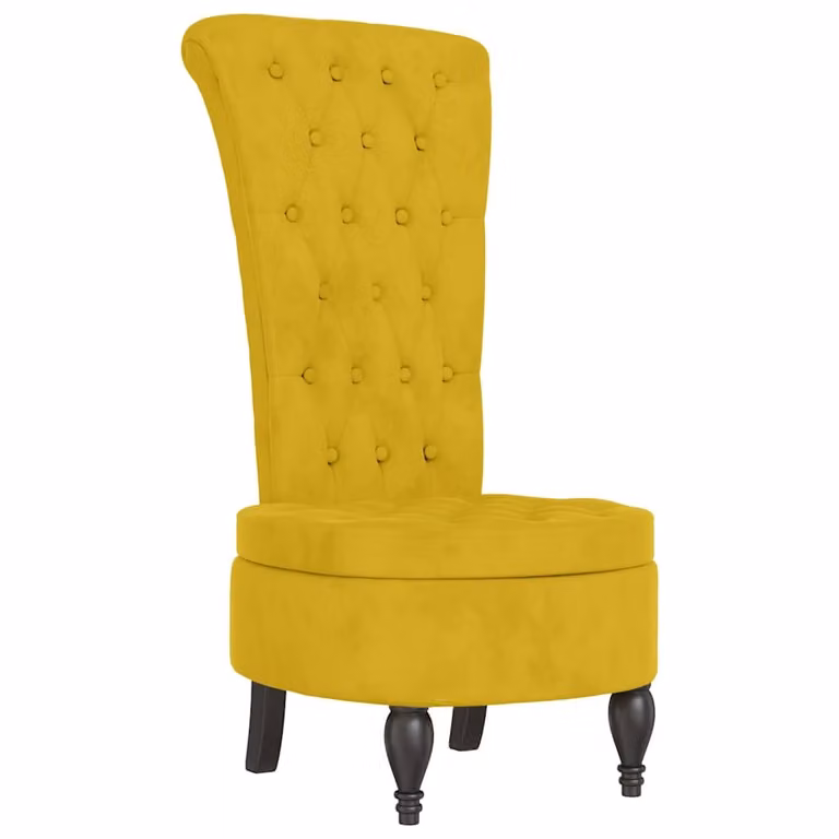 Sillón moderno de respaldo alto vidaXL en terciopelo amarillo con estructura de madera y reposabrazos