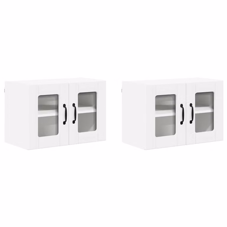 Set de 2 armarios de pared modernos LUCCA de vidaXL con puertas de vidrio y acabado blanco mate en madera de ingeniería MDF para cocina