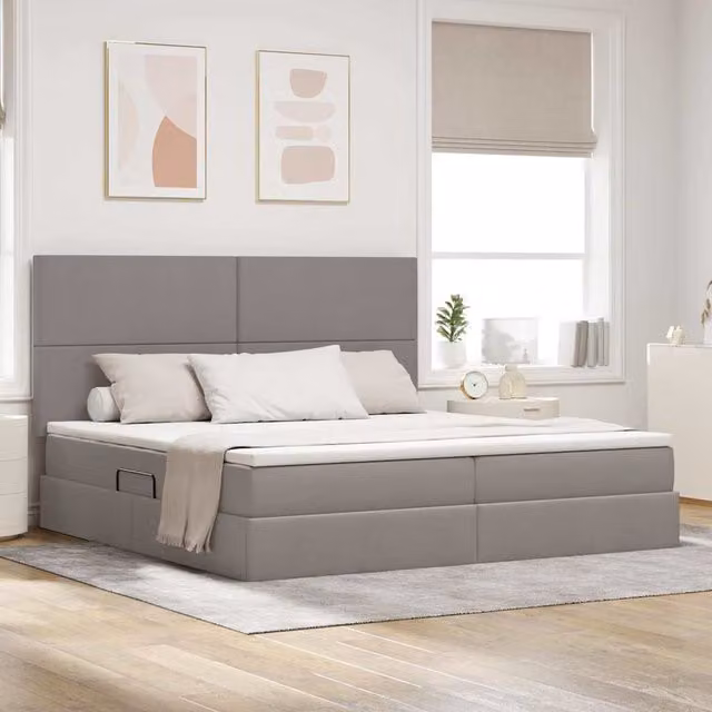 Cama con almacenamiento y colchón Maison Exclusive en color taupe, An/P/Al: 200 x 200 x 28 cm