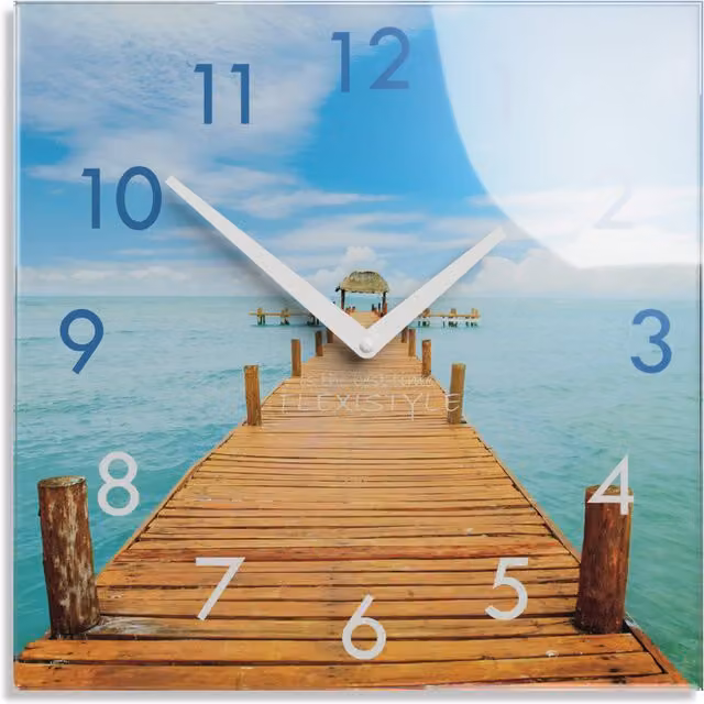 Reloj de pared analógico moderno Flexistyle Recuerdos de Vacaciones multicolor con cristal y mecanismo silencioso de 30 x 30 cm
