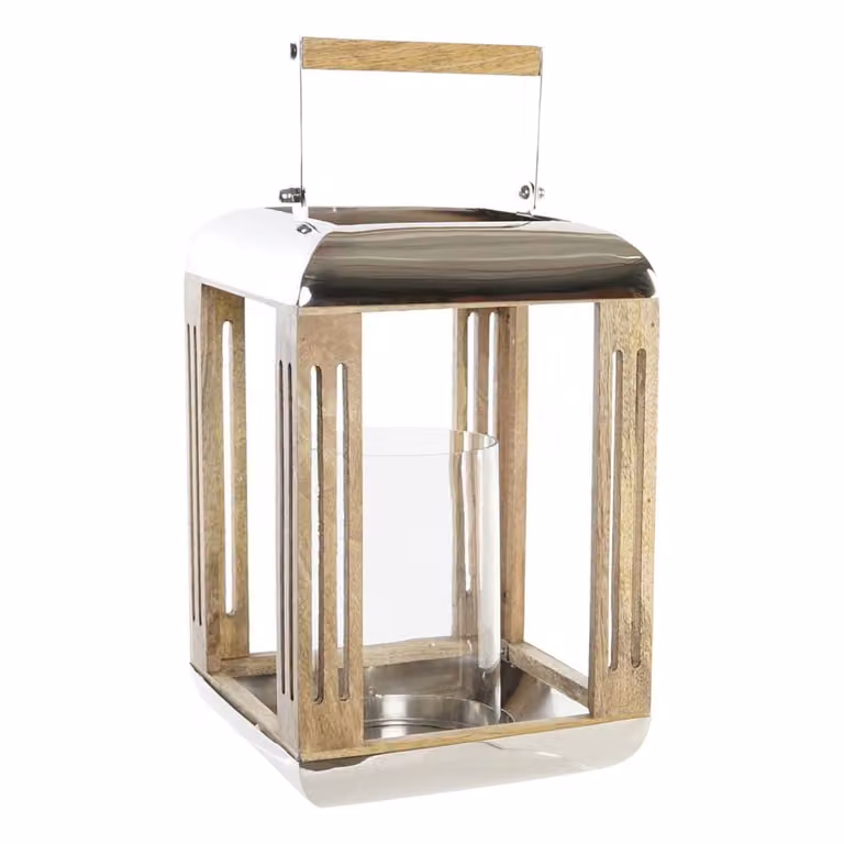 Farol de mesa NIYLO en acero y cristal color plateado An/P/Al: 23 x 23 x 36 cm