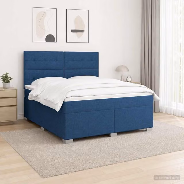 Cama box spring híbrida Maison Exclusive con colchón y cabecera en color azul, An/P: 140 x 200 cm
