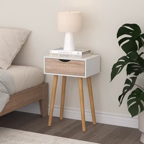 Mesa de centro Östersund en.casa con cajón, diseño moderno en blanco y roble, An/P/Al: 60 x 40 x 29,5 cm