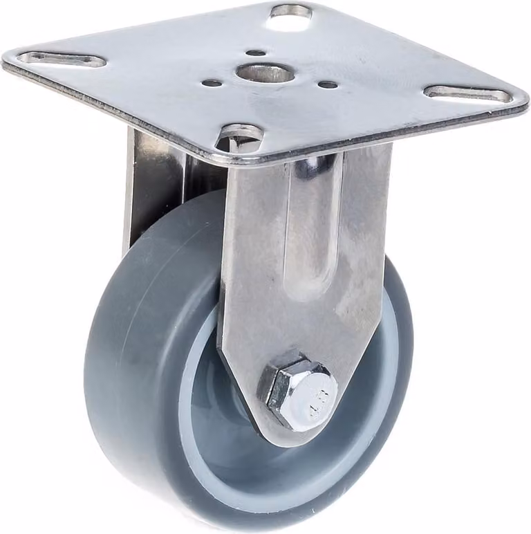 Rueda giratoria fija Parnells de acero inoxidable con banda de goma gris de 50 mm y capacidad de carga de 40 kg