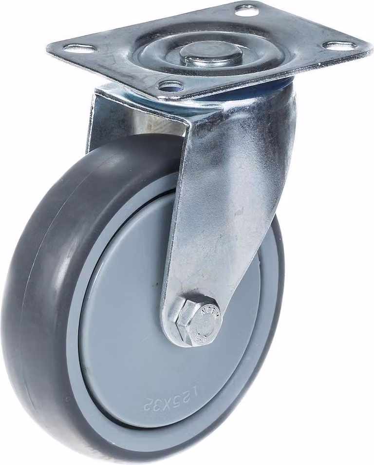 Rueda giratoria ZHONGSHAN con neumático de goma gris y placa, capacidad de carga 130 kg
