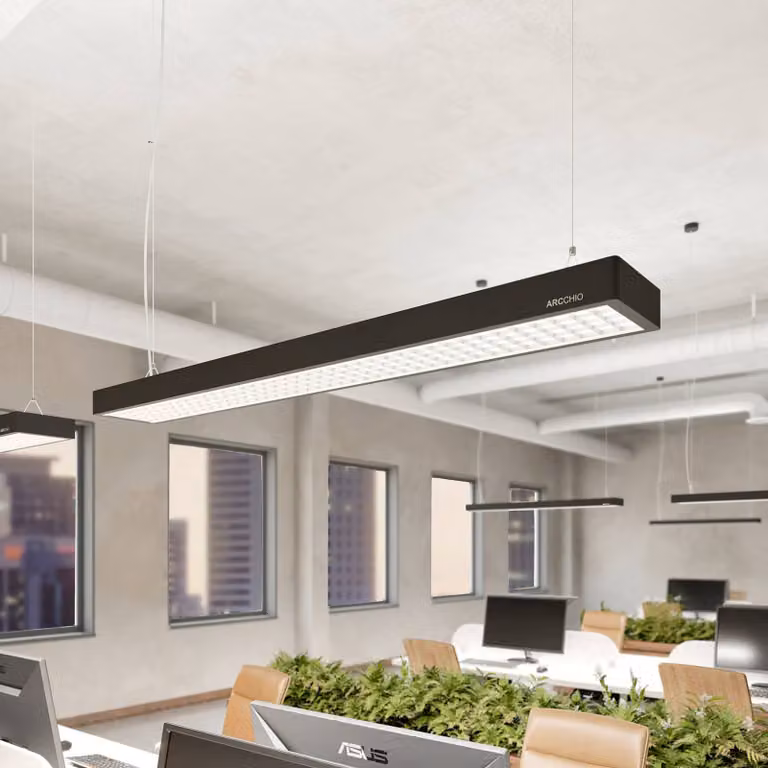 Lámpara colgante LED Arcchio de aluminio negra, atenuable y diseño moderno para hogar u oficina
