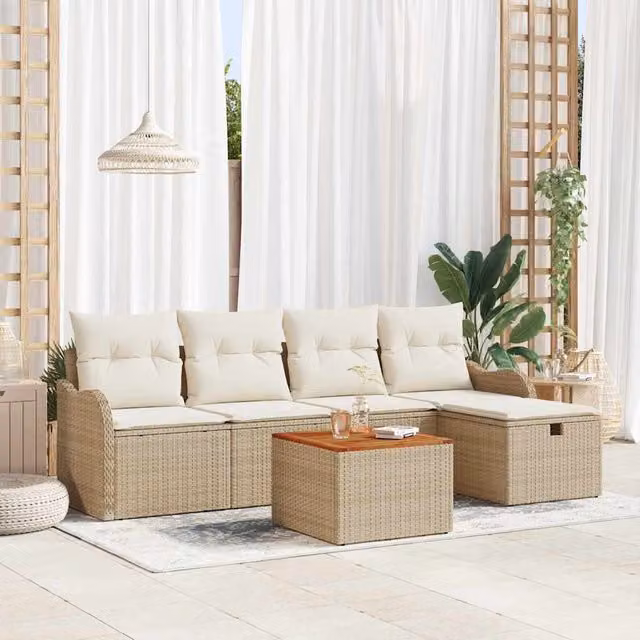 Conjunto de sofás de jardín Maison Exclusive de 6 piezas en color beige con estructura de acero y ratán para terraza o jardín