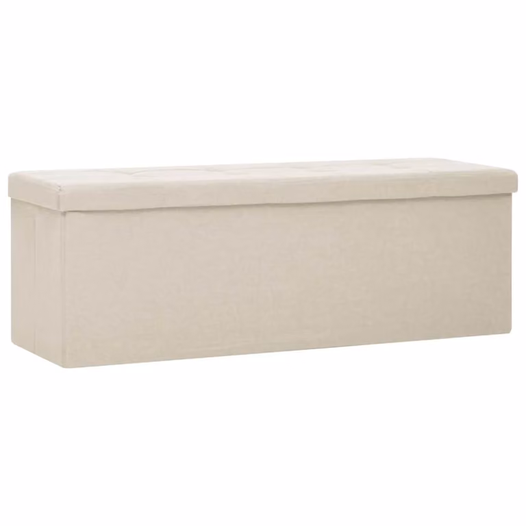 vidaXL Banco de almacenamiento plegable tapizado en lino sintético color beige y blanco