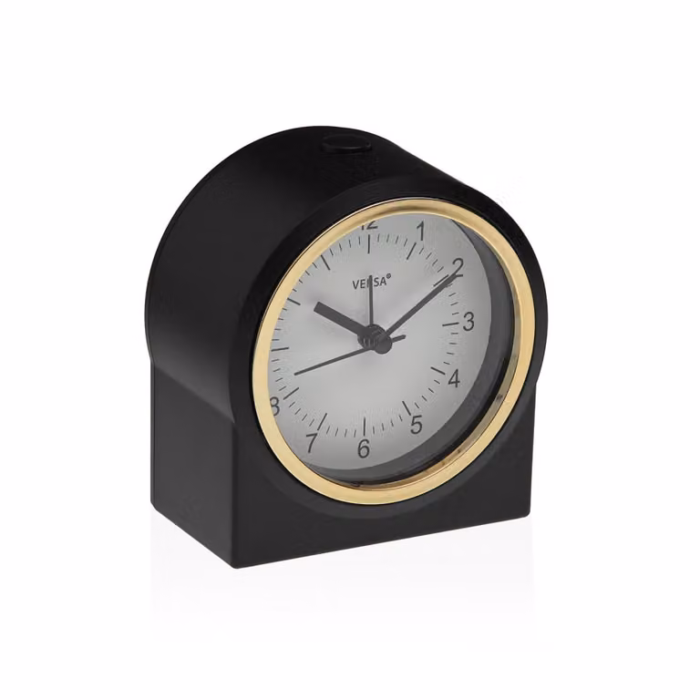 Reloj de sobremesa analógico Versa Home de diseño minimalista y forma redonda en plástico negro