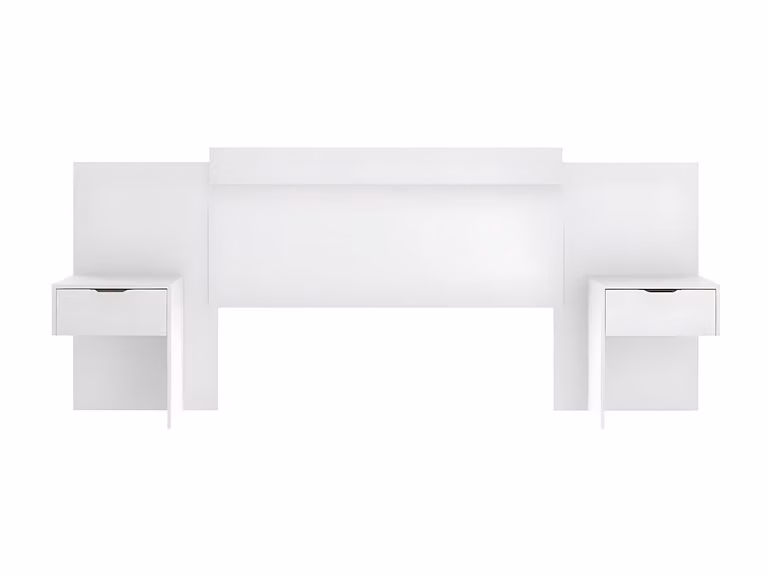Cabecero extensible con mesas de noche integradas VENTE-UNIQUE en color blanco y acabado lacado para dormitorio