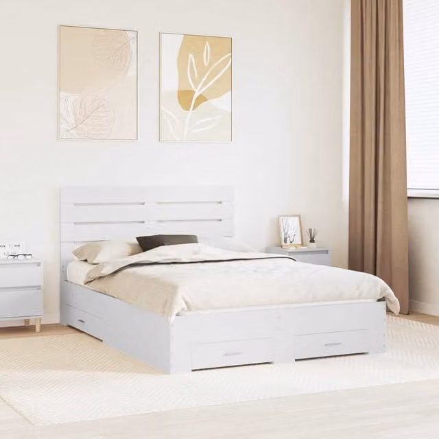 Estructura de cama con cajón Maison Exclusive en color blanco y madera de ingeniería, An/P/Al: 160 x 200 x 163 cm