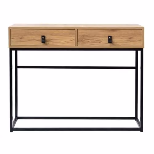 Consola Casamania de 2 cajones con patas de metal en efecto roble y color marrón y negro An/P/Al: 100,3 x 35,3 x 80,5 cm