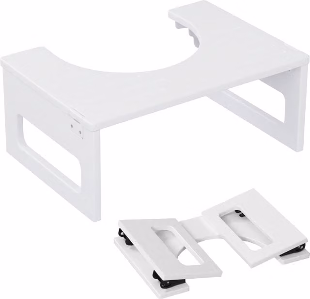 Taburete de inodoro plegable para adultos Relaxdays de bambú, antideslizante, color blanco, An/P/Al: 43 x 18 x 27,5 cm